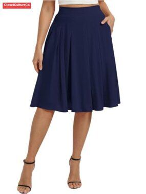 Pleated A-Line Skirt Below Knee High Waist Chiffon Lined